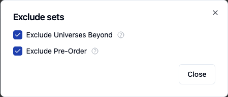 Cart optimizer settings with Exclude Universes Beyond and Exclude Pre-Order enabled