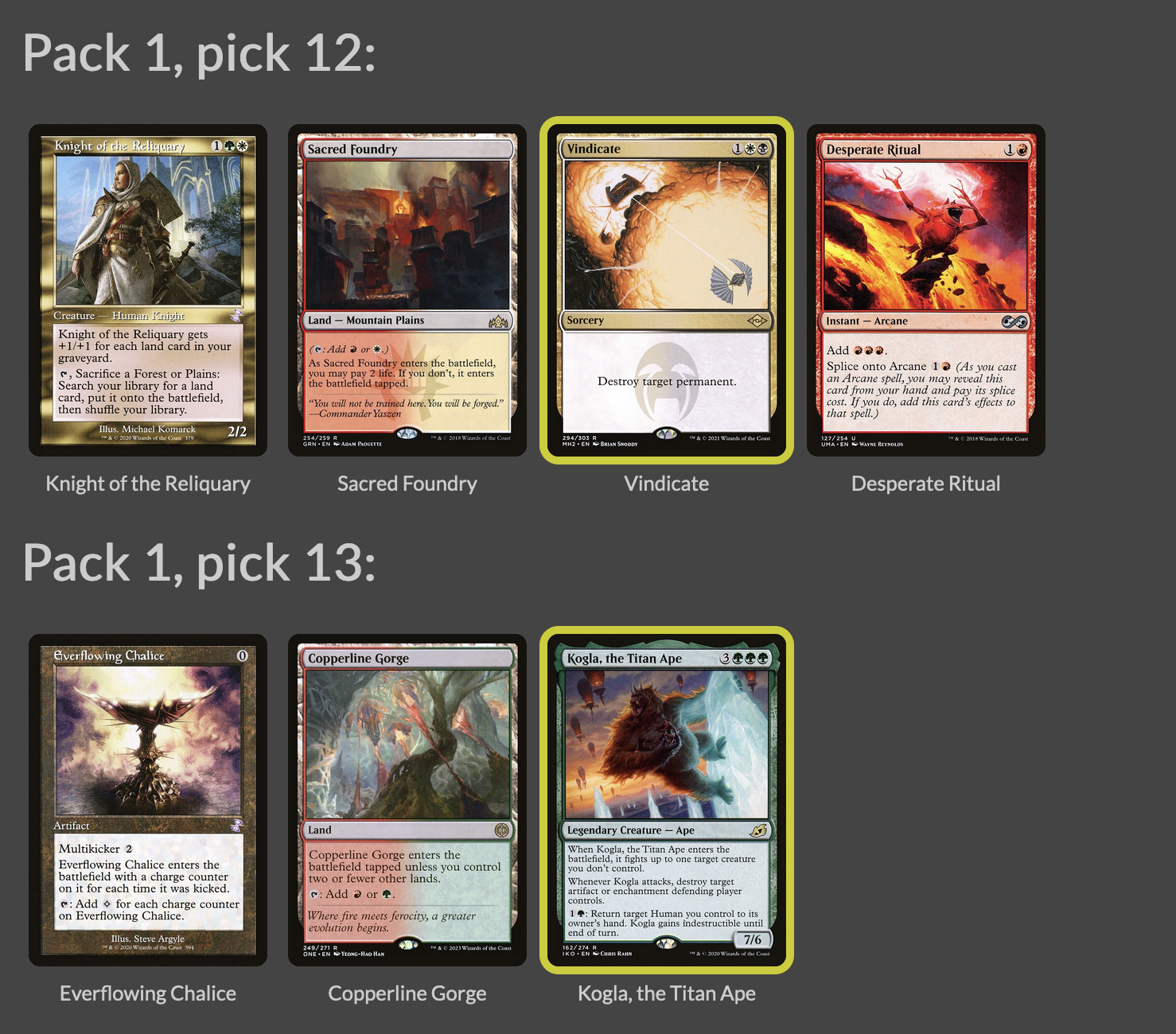 Pick 1, Packs 12 and 13