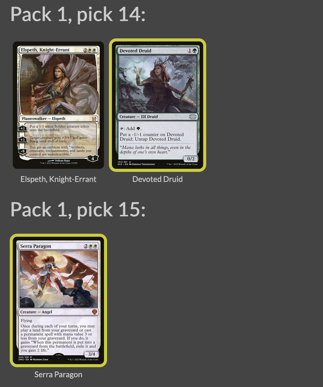 Pick 1, Packs 14 and 15