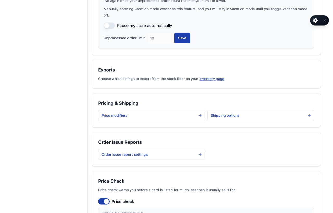 Seller settings for automatic vacation mode